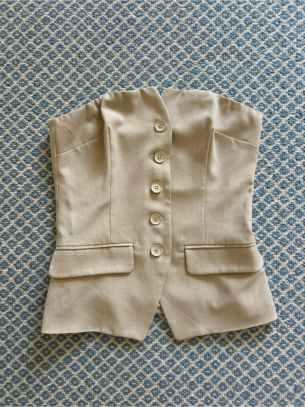Vici Beige Strapless Button-Front Blazer Top